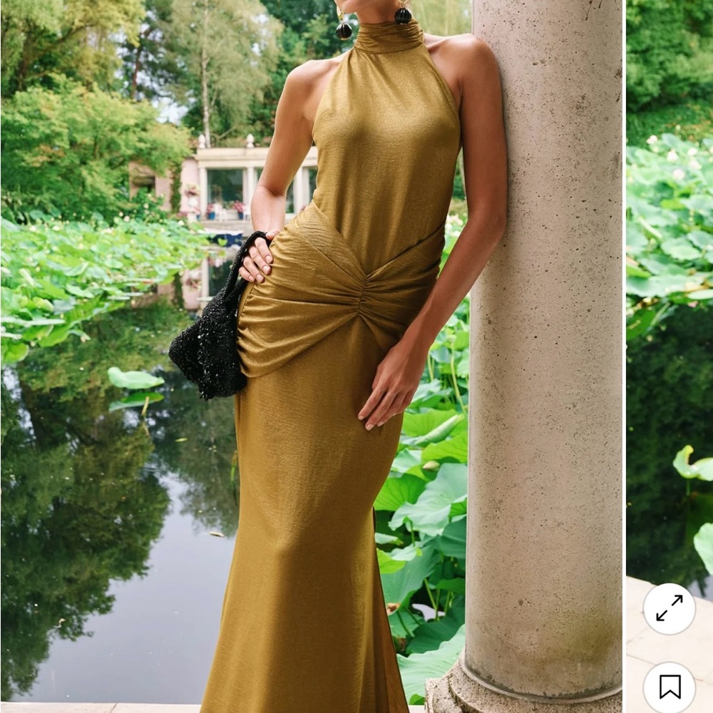 Lady Pipa Olive/Gold Halter Dress